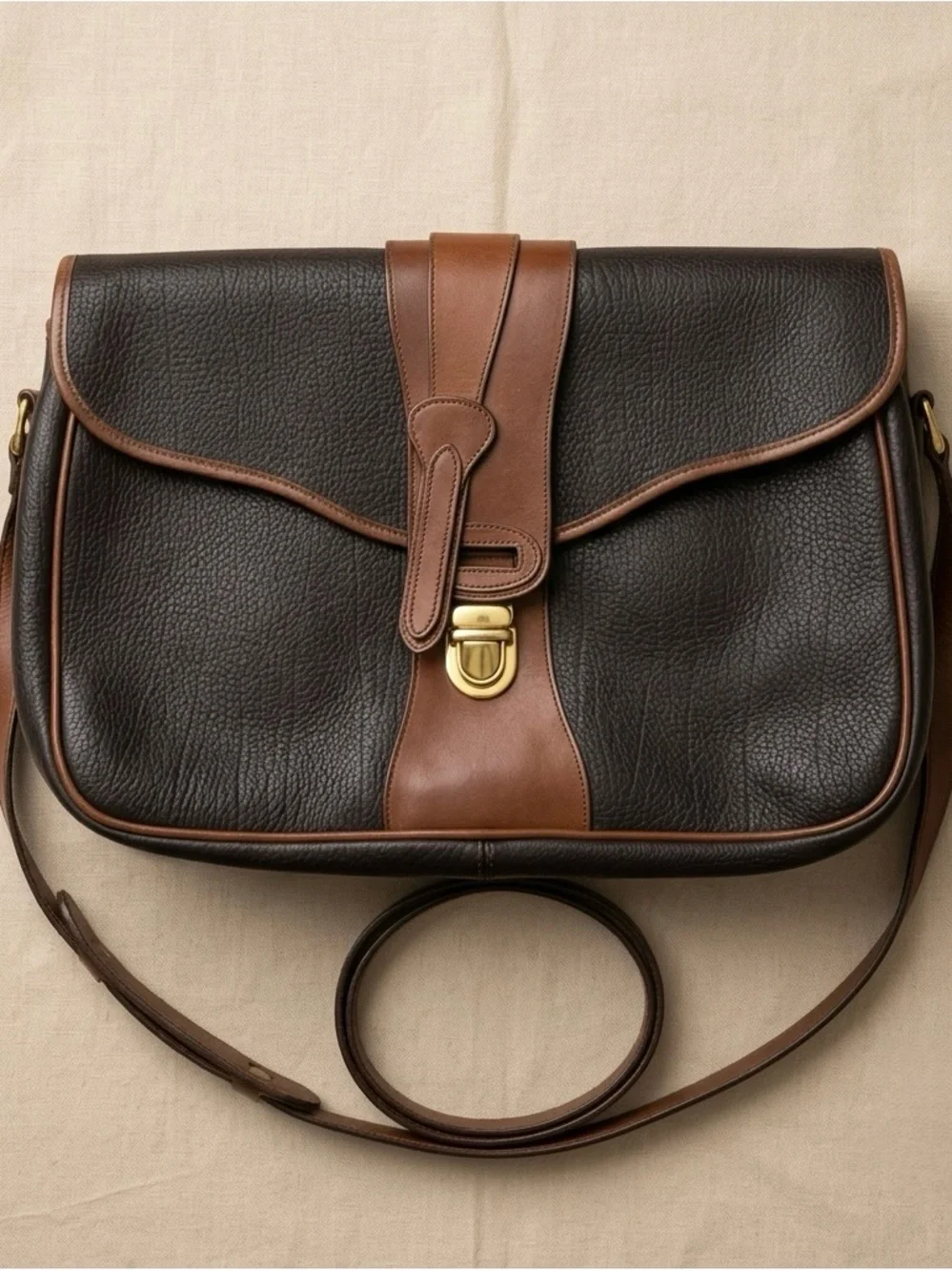 Classic Two-Tone Brown Vintage Dooney & Bourke AWL Messenger Briefcase Crossbody